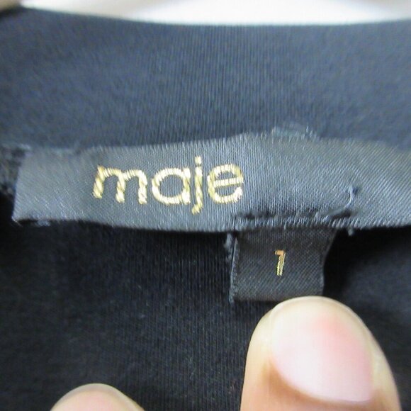 Maje Women's Cold Shoulder Button Down Midi Dress 7 Black Layered Preppy 528 - Picture 3 of 12